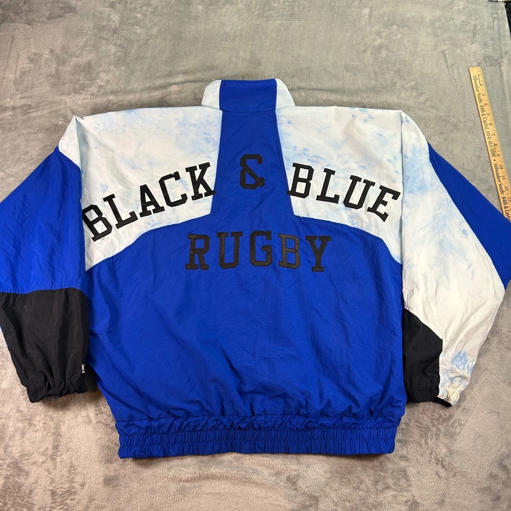 Vintage DeLONG Black & Blue Rugby Club Milwaukee Full Zip Windbreaker Jacket 33